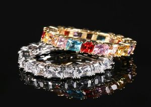 Clusterringen Kinel Luxe Boho Rainbow Ring For Women Gold Silver Color Baguette Cubuette Cubuette Zirconia Bruiloft Betrokkenheid