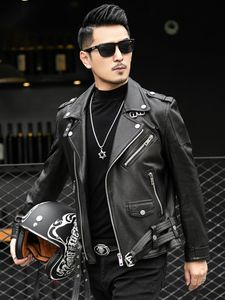 Men's Leather Faux Mauroicardi Spring Autumn Short Cool Black Biker Jacket Men Zipper Long Sleeve Belt Plus Size European Fashion 4xl 5xl 221201