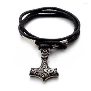Charm Bracelets Vintage Men's Bracelet Nordic Viking Pendant Rune Knot Amulet Leather