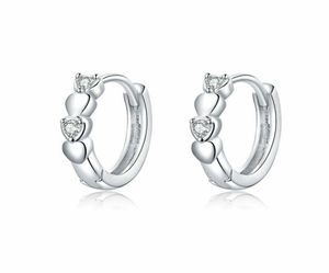 Luxe Europees Real 925 Sterling Silver Shining Heart Hoop CZ Earring voor vrouwelijke sieradencadeaus2050178