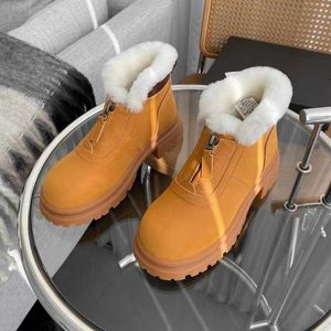 Winter fur round head thick bottom front zipper short boots non-slip warm Martin boots snow boots 230103