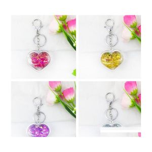 Key Rings Heart Shape Transparent Acrylic Sequin Keyring Keychain Couples Women Gift Ryggsäck Pendant Car Handbag Accessories Keych DHQHP