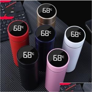 Cups Saucers 500Ml 304 Stainless Steel Cuacuum Water Bottle Led Touch Leak Proof Display Temperature Travel Outdoor Sport Dhgarden Dhjuw