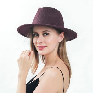 Berets 2022 High Quality Fashion Woolen Women Wool Felt Jazz Fedora Hats Belt Buckle Decor Unisex Wide Brim Panama Party Trilby Men Cap