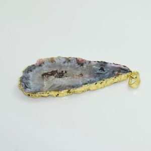 Colares pendentes Placamento dourado fatia natural geode ponto de pedra drusz