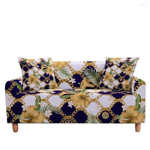 Stol täcker rosblomma elastisk soffa täckning för vardagsrum guld kedja slipcover sektion kudde hörn vårdekoration