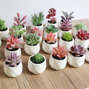 Decorative Flowers Artificial Succulent Plants Bonsai With Pot Realistic Fack Potted Mini Faux Greenery For Home Office Decor