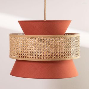 Hängslampor 2022 Handgjorda orange bambu tyg färgglada lyxiga enkla japanska kinesiska nordiska lampkrona