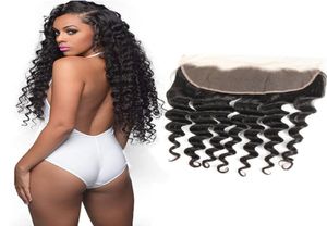 Brazilian Unprocessed Human Hair Deep Wave 13X4 Lace Frontal Curly Pre Plucked Natural Color Top Closures 1024inch Deep Wave2381559 on Sale