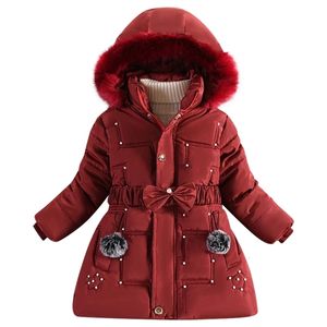W dół płaszcz zimowy kurtka dla dzieci z kołnierzem do włosów średnie i długie bawełniane dziewczęta pluszowe zagęszczone 221130