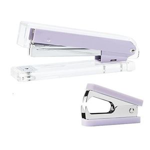 Стаплеры Purple Metallic Desk Stapler Setpler Установите набор прозрачного акрилового корпуса ручного инструмента сшивания с основным сетовым ремеслом 221130