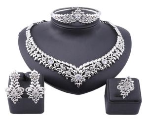 Afrikaanse kristallen sieradenset mode Indiase sieraden sets bruids trouwfeest elegante vrouwen ketting armband oorbellen ring6300726