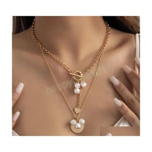 Pendant Necklaces Sweet Irregar Pearl Pendant Necklace For Women Wedding Bridal Chest Tassel Chain Choker Neck Jewelry Drop Delivery Dhew3