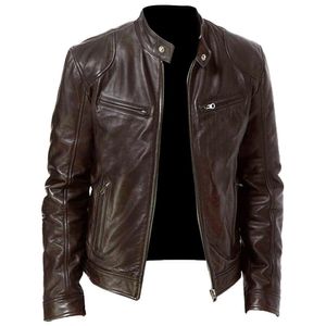 Men's Leather Faux Autumn Winter Jackets Solid Stand Collar Fashion Jacket 221130