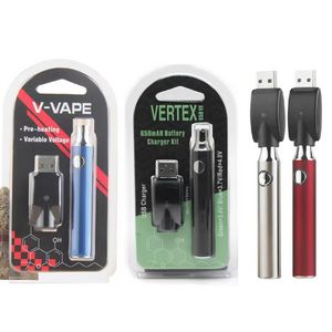 Fabrikpreis V-VAPE Vertex LO Preheat VV Battery Blister Kit 650 mAh Vorwärmung von Batterien mit variabler Spannung mit USB-Ladegerät für 510 Oil Cartridge 650mAh