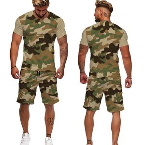 Homens Tracksuits Homens Cool Caça Pesca Camuflagem Oversize Shorts / T-shirt / Ternos 3D Imprimir Camo Masculino Camiseta ou Tracksuit Sportwear Mens Roupas 221201