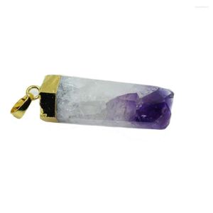 Colares de pingentes Colar de pedra natural de cristal roxo 2022 Pendulum Druzy Gold Cura grande coluna de quartzo crua Pedras de gem