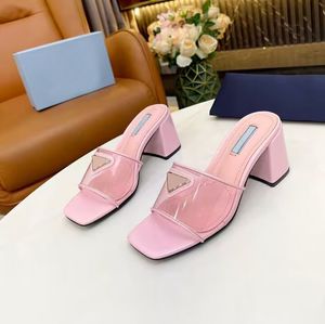 Women's designer slippers Fashion slide leather high heel sandals 6.5cm Luxury show indoor outdoor beach shoes Gift box size 35-43