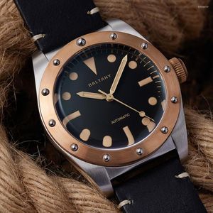 Polshorloges Baltany vintage horloge automatische sport heren mechanische 40 mm retro super lichtgevende bronzen ring duik polshorloge aangepast logo