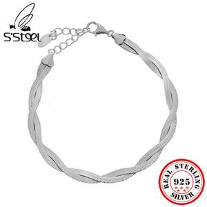 Bracelet Chain S'Steel Korean Twist Snake Bone 925 Sterling Silver for Women S Femme Luxury Designer Jóias finas