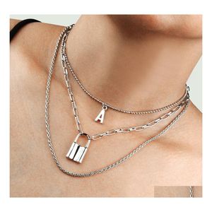 Pendant Necklaces Accessories Personality Trend Lock Shape Pendant Necklace Letter A Alloy Mtilayer Womenayer Female Drop Delivery J Dho8T