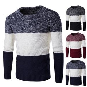 Мужские свитера контрастируют цвета с длинной рукавом круглой шеи для зимнего вязаного свитера 221130