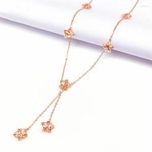Collares colgantes 585 P￺rpura Gold Ladies Tasel Flower Collar chapado en la cadena de clav￭cula de rosa rusa pura