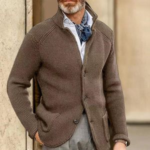Herrtröjor Jacka Coat European och American Autumn Winter Stand Collar Cardigan Blazer Suit Sticked Chaquetas 221130