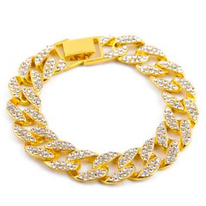 Armbandkette 1neu Gold Vollständig vereist Hip Hop Cz Herren Miami Kubanische Männer Luxus Simulierte Bling Strass Mode Armreifen