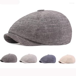 Berets HT3159 Spring Summer Botton Linen Cap Hat Men Sboy Sboy Ivy Flat Artist Painter Beret Regultable