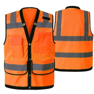 Gilet di sicurezza riflettente industriale Gilet di sicurezza ad alta visibilità Giubbotto di sicurezza riflettente Surveryor Gilet di sicurezza in maglia arancione Abbigliamento da lavoro ad alta visibilità