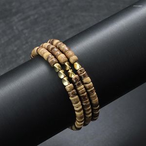 Charme Pulseiras 3 Peças Homens Pulseira Set 4mm Arroz Bead Braclet Homme Natural De Madeira Braslet Irregular Pedra De Cobre Brazalete Pulseira