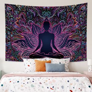 Tapisseries Tapestry Indian Buddha Meditation Seven Chakra Psychedelic Lotus Eye Bohemian Mandala Wall Hanging Filt Home Decor 221201