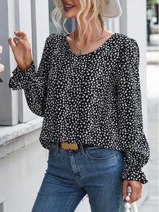 Women's T Shirts DGIRL 2022 Autumn Women Top T-shirt Round Neck Pullover Leopard Bubble Long Sleeve Shirt