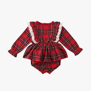 Kl￤derupps￤ttningar Xmas Born Baby Girl Christmas Dress Tops Toddler Shorts Red Clothes Outfits Ruffles Plaid Designade 2st 0-24 m￥nader