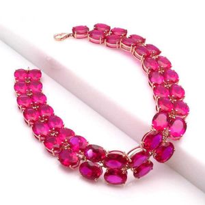 Bilezik Zinciri 585 Mor Altın Kakma Oval Ruby String Kadınlar için 14K Gül El Sanatları Abartılı Lüks Düğün Yüksek Takı