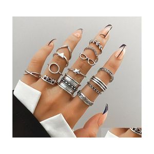 Band Ringe Vintage Stern Brief Mom Brillengestelle Damen Ring Gothic Kreis Frau Ringe für Teenager Weibliche Schmuck Sets Geschenk Drop Deliv Dhii3