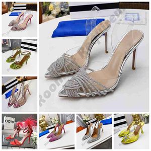 Seduction Gatsby PVC dress Shoes Aquazzura pineapple 9cm pointy ostrich feather bowknot Crystal diamond sandal pumps high heels Sequined stilettos women shoe