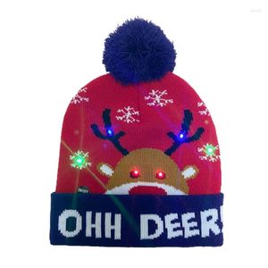 Berets Niedliche Weihnachtselch-Beanie-Mütze, winddicht, für Kinder, Wolle, gestrickt mit LED-Licht, Festival, Party, Po für Jungen und Mädchen