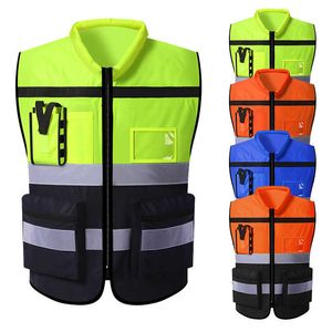 Construction clothing High Visibility Security Reflective Vest Multi Pockets Reflective Vest Outdoor Traffic Safety Cycling Wear