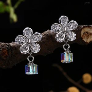 Orecchini a bottone Donna Cristalli da Swarovksi Ciondolo Argento 925 Zirconi cubici Fiore per Lady Girl Love Gift