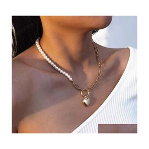 Hänge halsband mode enstaka lager hjärthalsband legering pärla mix clavicle kedja för kvinnor valentiner gåva kärlek hänge drop del dh39a