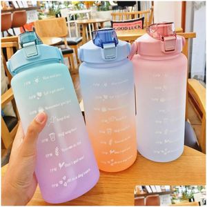 Tumblers Tumblers Water Bottle 2 -литровый мотивационный мотивационный с маркером времени тренировки по фитнесу пластиковые стаканчики на открытом воздухе Dhgarden Dhfwz