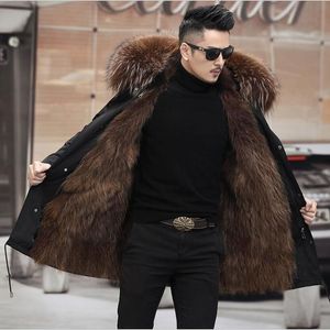 Jaquetas masculinas roupas de inverno parka forro de vison destacável casaco de pele longo abaixo do joelho sobretudo casacos jaqueta masculina 221130