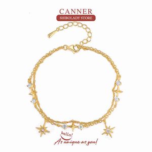 Bracelet Chain Canner Anise Star for Women Silver 925 Sterling Original 18k Gold Fine Jewelry Wedding Jewels Luxury