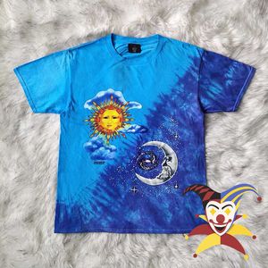 Homens camisetas 2022ss Tie Dye Azul Camisetas Homens Mulheres Melhor Qualidade Vintage Sun Moon Impressão Top Tees Camiseta T221130