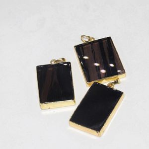 Pendant Necklaces Fashion Jewelry Natural Black Obsidian Gold Healing Female 2022 Polish Big Stone Square For Women Accessories