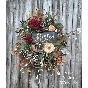 Dekoratif çiçekler kutsanmış çelenk yıl boyunca çita gündelik Noel dekor yazı kapısı sonbahar dekorasyon ev çelenk