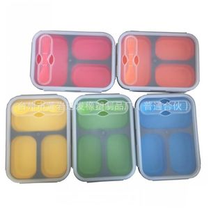 Lunch Boxes Bags Rec Silica Gel Lunchbox With Spoon Fork Student Bento Box Resuable Eco Friendly Tasteless Sile Lunch Boxes Fashion Dh83Q