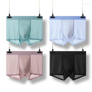 Underbyxor sommaris silkes sömlösa män underkläder cuecas mens transparent ultratunna boxershorts anti-bakteriella trosor